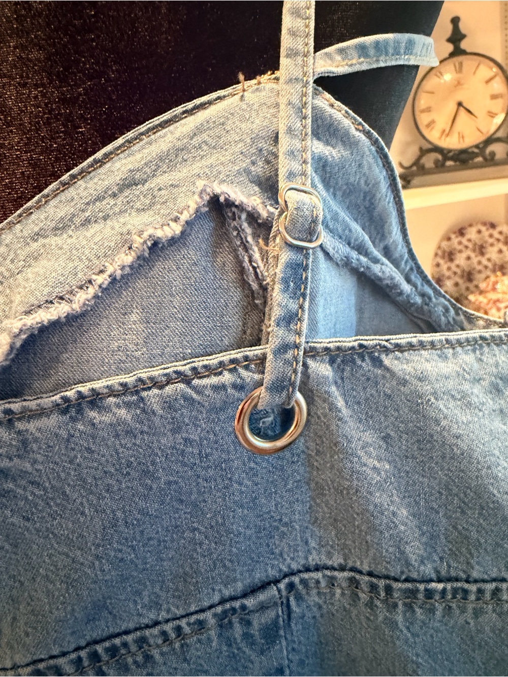 Light Blue Wide-Leg Denim Jumpsuit with Spaghetti Straps - Picture 6 of 8